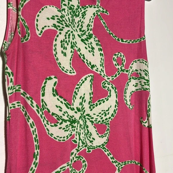 Lilly Pulitzer Pink Green Starfish Print Silk/ Cotton Dress Size M - Picture 2 of 5